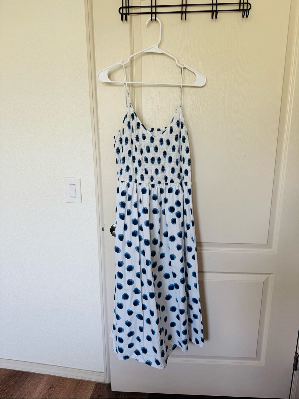 H&M White Midi Dress with Navy Polka Dots